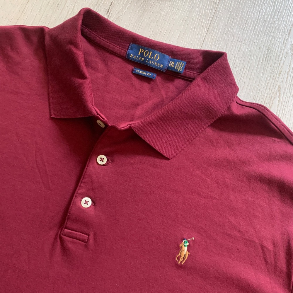 Polo Ralph‎ Lauren Mens XXL Classic Fit Burgundy Maroon Cotton Polo Shirt Pony